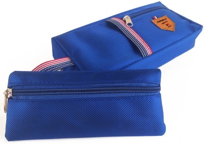 CHIRPLY Multi-Pocket Combo Set of Big & Small Pencil Pouch for Girls & Boys School Polyester Pouch with Zipper for Office, Pen Case Birthday Gift for Kids Art Plastic Pencil Box(Set of 1, Blue)