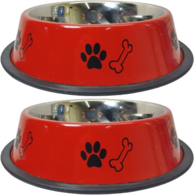 FOURESTA Anti Skid Round Pet Bowl Combo (700 ml Each) Stainless Steel Pet Bowl(700 ml Red)