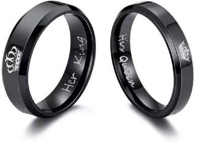 impression Her King His Queen Black Titanium Stainless Steel Couple Rings 2PCS Stainless Steel Titanium Plated Ring