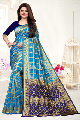 SAMRUDDHI TRENDZ Woven, Self Design Bandhani Art Silk, Jacquard Saree(Blue)