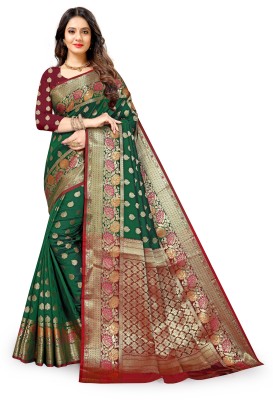 Smikri Fashion Self Design, Woven Banarasi Pure Silk, Cotton Silk Saree(Green, Gold)