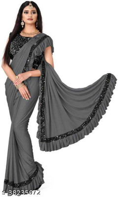 Greeva fashion Embellished Bollywood Lycra Blend Saree(Grey)