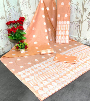 Rizanx Self Design Mekhela Chador Art Silk, Cotton Silk Saree(White, Orange)