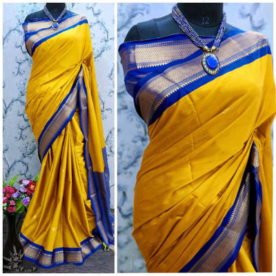 Mysstre Woven Paithani Cotton Silk Saree(Mustard)