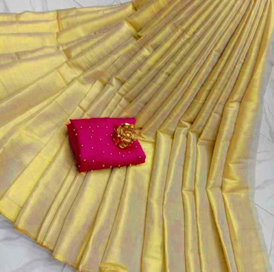 Loveitta Solid/Plain Ilkal Tissue Saree(Gold)