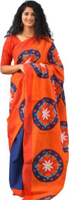 Kiaaron Self Design Daily Wear Pure Cotton Saree(Orange)