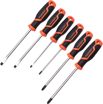 Harden 6 Pcs Magnetic Screwdriver Set - It Includes Slotted (3 Pcs) and Star (3 Pcs) - Magnetic Head, Made from Chrome Vanadium Forging, Comfortable Non-Slip TPR Handle - 550396 Standard Screwdriver Set(Pack of 6)