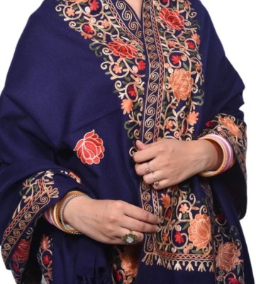 Kashmiri queen Wool Embroidered Women Shawl(Blue)