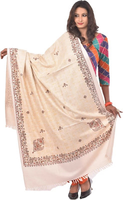 Braid N Cord Polyester Wool Blend Floral Print Women Shawl(Beige)