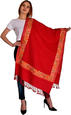 Braid N Cord Polyester Wool Blend Embroidered Women, Men Shawl(Red)