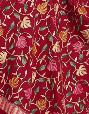 Kashmiri queen Wool Embroidered Women Shawl(Red)