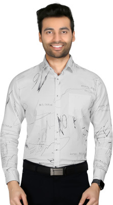 5TH ANFOLD Men Printed Formal White Shirt