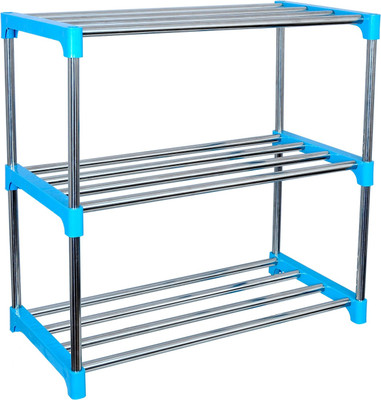 Aekko 3 Layer Stainless Steel Multifunctional Multipurpose Use Shelf Metal Open Book Shelf(Finish Color - Blue, DIY(Do-It-Yourself))