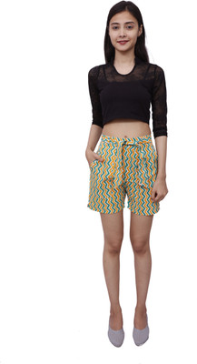 Make my cloth Chevron/Zig Zag Women Green, Yellow Regular Shorts