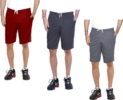 IndiWeaves Solid Men Grey, Black Bermuda Shorts