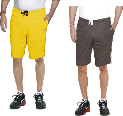 KAVYA Solid Men Yellow, Brown Bermuda Shorts