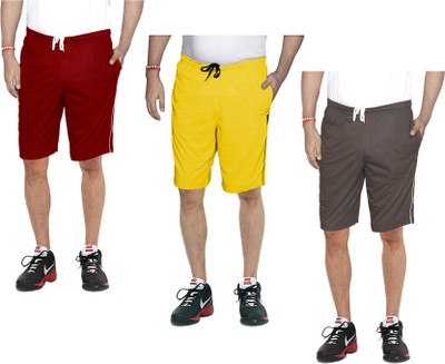 KAVYA Solid Men Maroon Bermuda Shorts