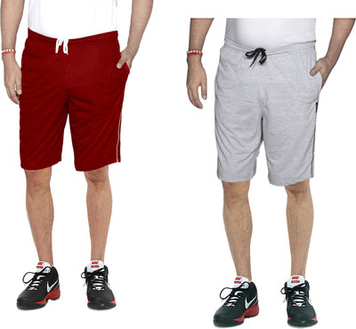 KAVYA Solid Men Maroon Bermuda Shorts