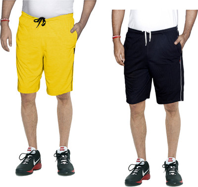 IndiWeaves Solid Men Black, Yellow Bermuda Shorts