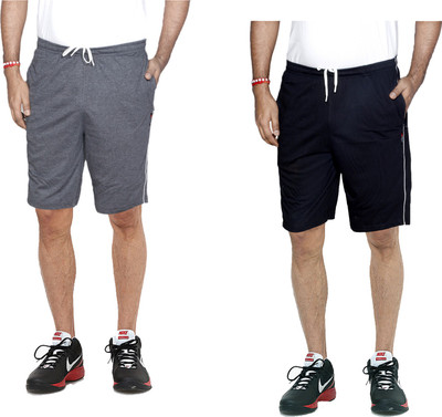 KAVYA Striped Men Dark Grey Bermuda Shorts