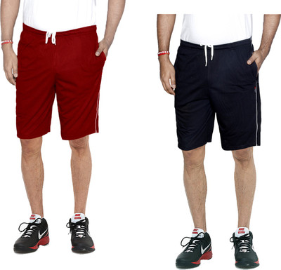 IndiWeaves Striped Men Black, Maroon Bermuda Shorts