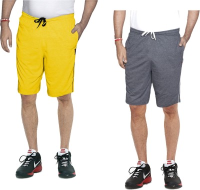 IndiWeaves Solid Men Grey, Yellow Bermuda Shorts