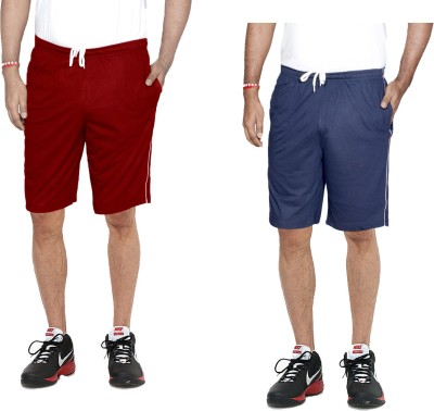 IndiWeaves Solid Men Dark Blue, Maroon Bermuda Shorts