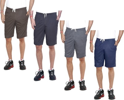 IndiWeaves Solid Men Dark Blue, Grey Bermuda Shorts