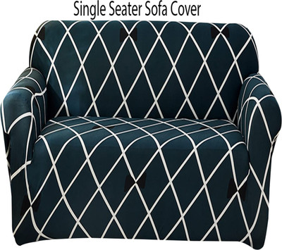 HOUSE OF QUIRK Polyester Checkered 1 Seater Sofa Cover(Blue Pack of 1)