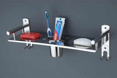 Well Set bathroom soap dish Tumbler Holder&Paste-Brush Stand stand multi purposes(Silver)