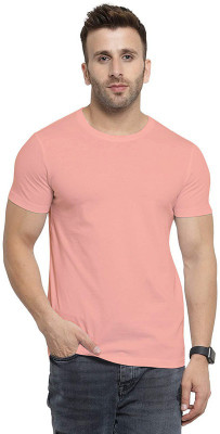 LazyChunks Solid Men Round Neck Pink T-Shirt