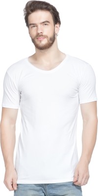 Tinted Solid Men Turtle Neck White T-Shirt