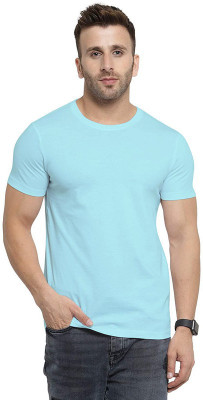 LazyChunks Solid Men Round Neck Light Blue T-Shirt