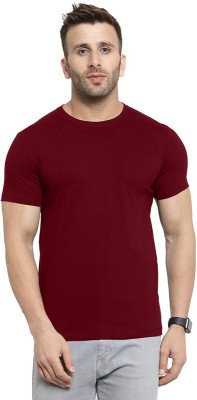 LazyChunks Solid Men Round Neck Maroon T-Shirt