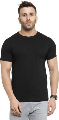 LazyChunks Solid Men Round Neck Black T-Shirt