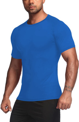 THE BLAZZE Solid Men Round Neck Blue T-Shirt