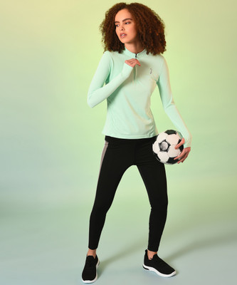 CAMPUS SUTRA Solid Women Mandarin Collar Light Green T-Shirt