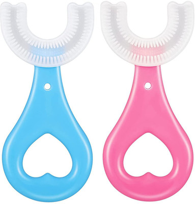 WAZZL Baby U-Shaped Toothbrush Soft Silicone Manual Extra Soft Toothbrush Multi Color Ultra Soft Toothbrush(Pack of 2)