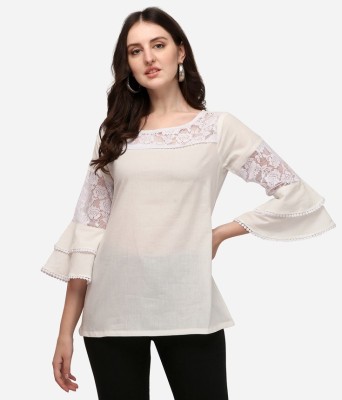 Prettify Casual Solid Women White Top