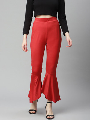 PLUSS Solid Women Red Track Pants