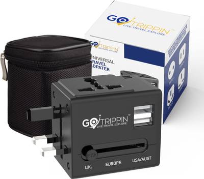 Gotrippin Universal Travel Adapter with Dual USB Charger Ports (Black), International Worldwide Charger Plug for Phone, Laptop, Camera, Tablet Worldwide Adaptor  (Black)