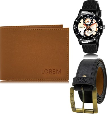 LOREM Belt, Wallet & Watch Combo(Tan, Black, Black)