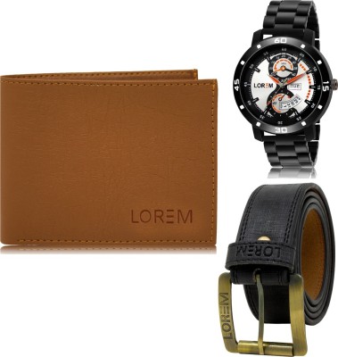 LOREM Belt, Wallet & Watch Combo(Tan, Black, Black)