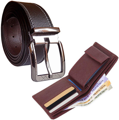 LOOPA Wallet & Belt Combo(Black, Brown)