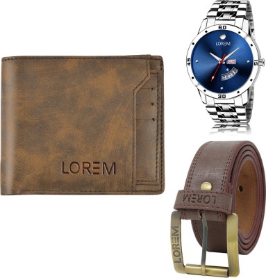 LOREM Belt, Wallet & Watch Combo(Brown, Brown, Silver)