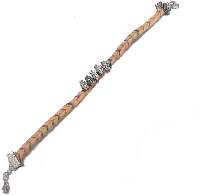 Gurjari Jewellers Adjustable Multi JUTHE Thread Anklet with Oxidised Flower for Girls Cotton Dori Anklet