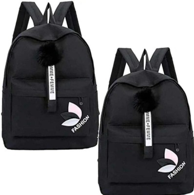 Flamebird Medium 25 L Combo Backpack College For Women (Black Black) 25 L Backpack(Black, Black)