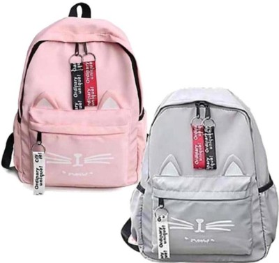Flamebird Small 10 L Combo Backpack PU Leather College Backpack For Women (Pink,Gray) 25 L Backpack(Pink, Grey)