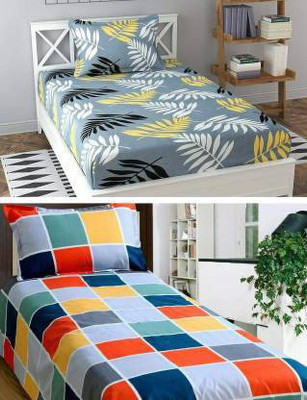 Flipkart SmartBuy 144 TC Microfiber Single Printed Flat Bedsheet(Pack of 2, Multicolor)