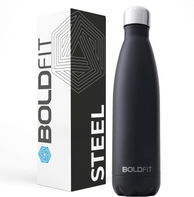 BOLDFIT Stainless Steel Water Bottle For Men & Women For Keeping Water Hot Or Cold 500 ml Bottle(Pack of 1, Black, Steel)